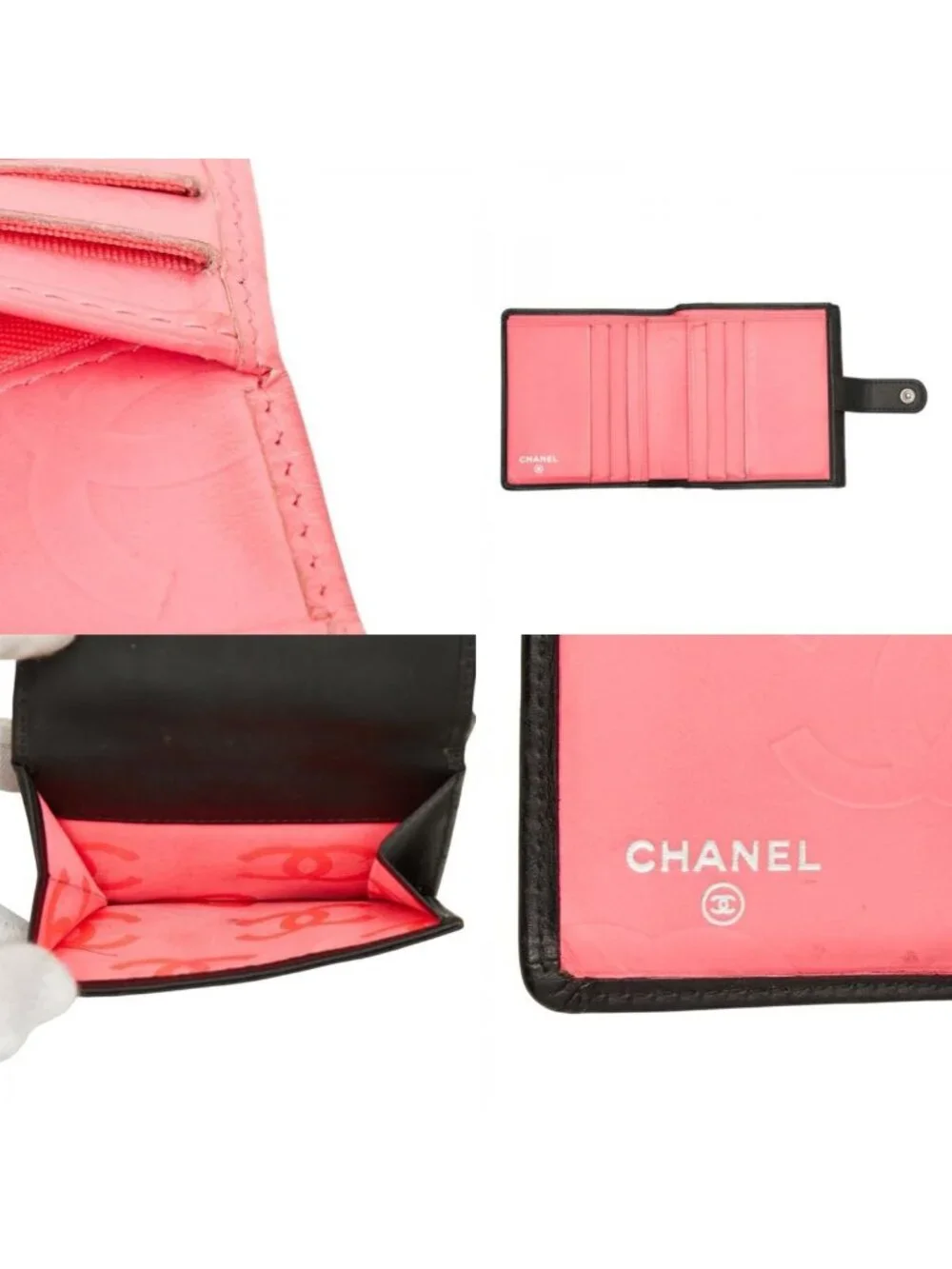 Chanel Quilted CC Logo Cambon Line Bifold Wallet Black Leather